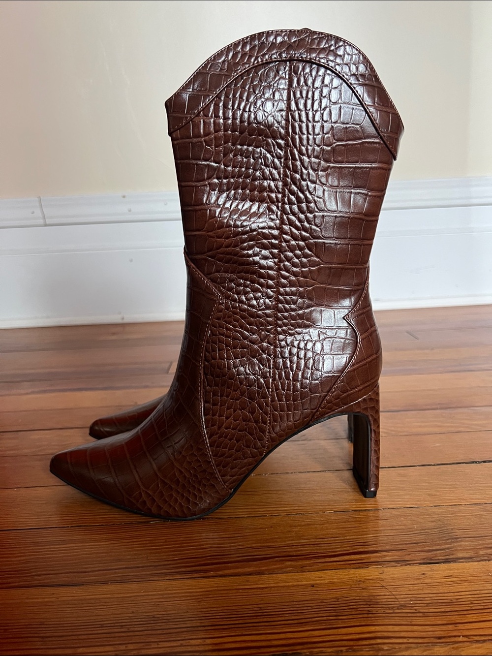 Chinese Laundry Forester Brown Croc Western Boots Block Heel Size 8.5 NWOB - Picture 5 of 9